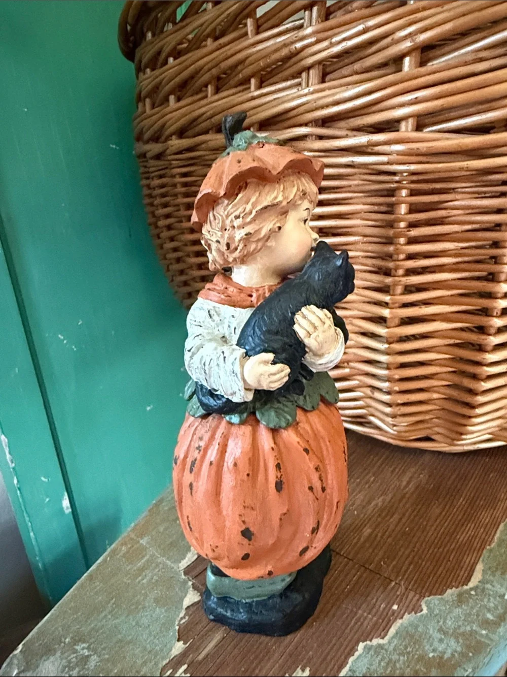 Bethany Lowe Girl Pumpkin Cat Figure Statue Halloween